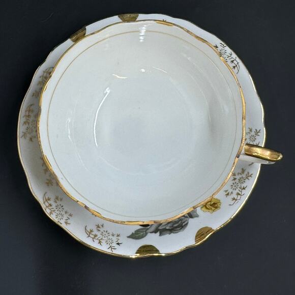 Tea cup and Saucer set grey, black and gold roses - Picture 2 of 16